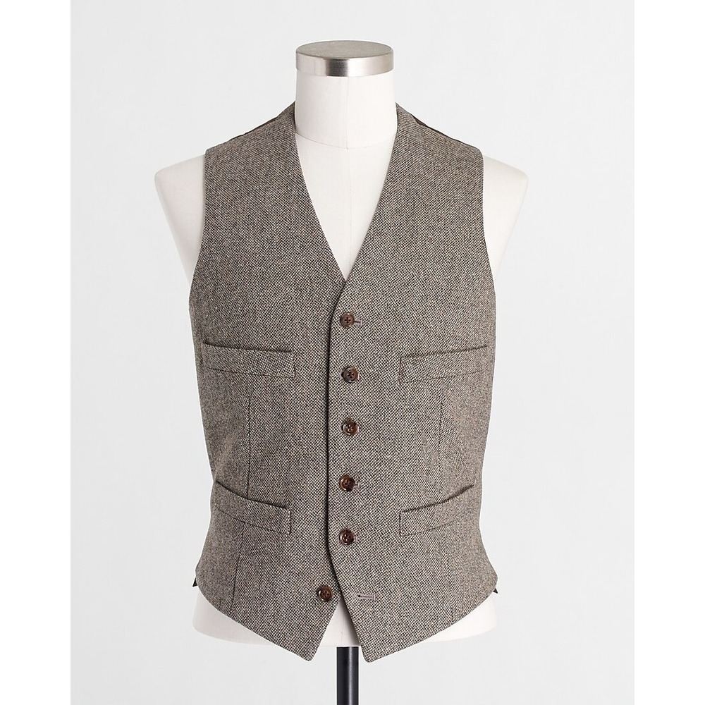 J.Crew Thompson Vest in Bird's-Eye Wool Charcoal Tan Birdseye Men Medium NWOT